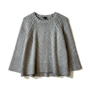 Talbots Womens Chunky Knit Sweater Marled Light Gray Medium Fisherman Classic